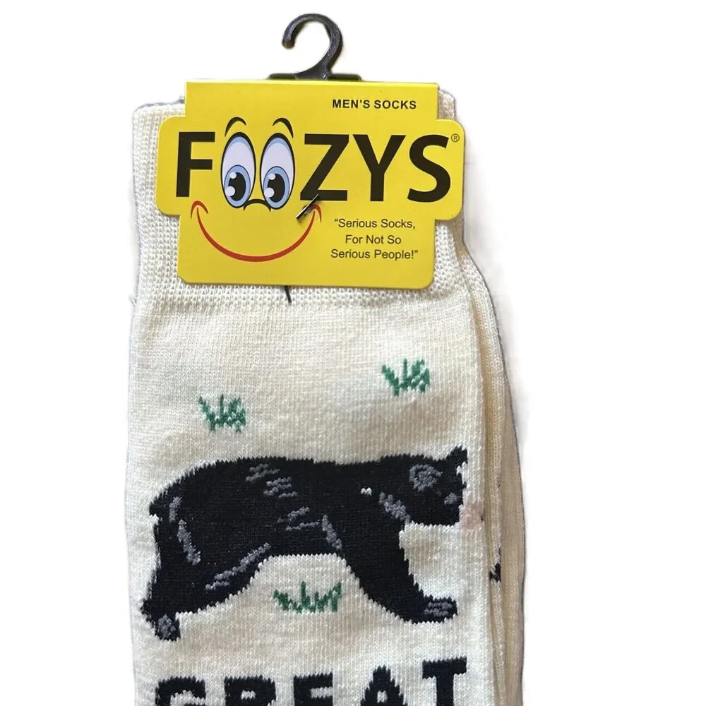 NWT Foozys Cream Great Smoky Mountains Bear Trees Crew Socks Men One Size